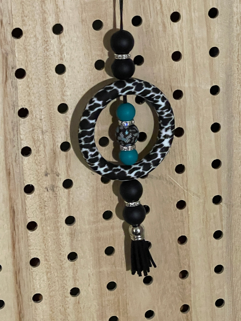 Black, teal and animal print car charm