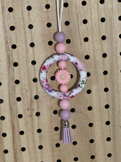 Pink and lavender floral car charm