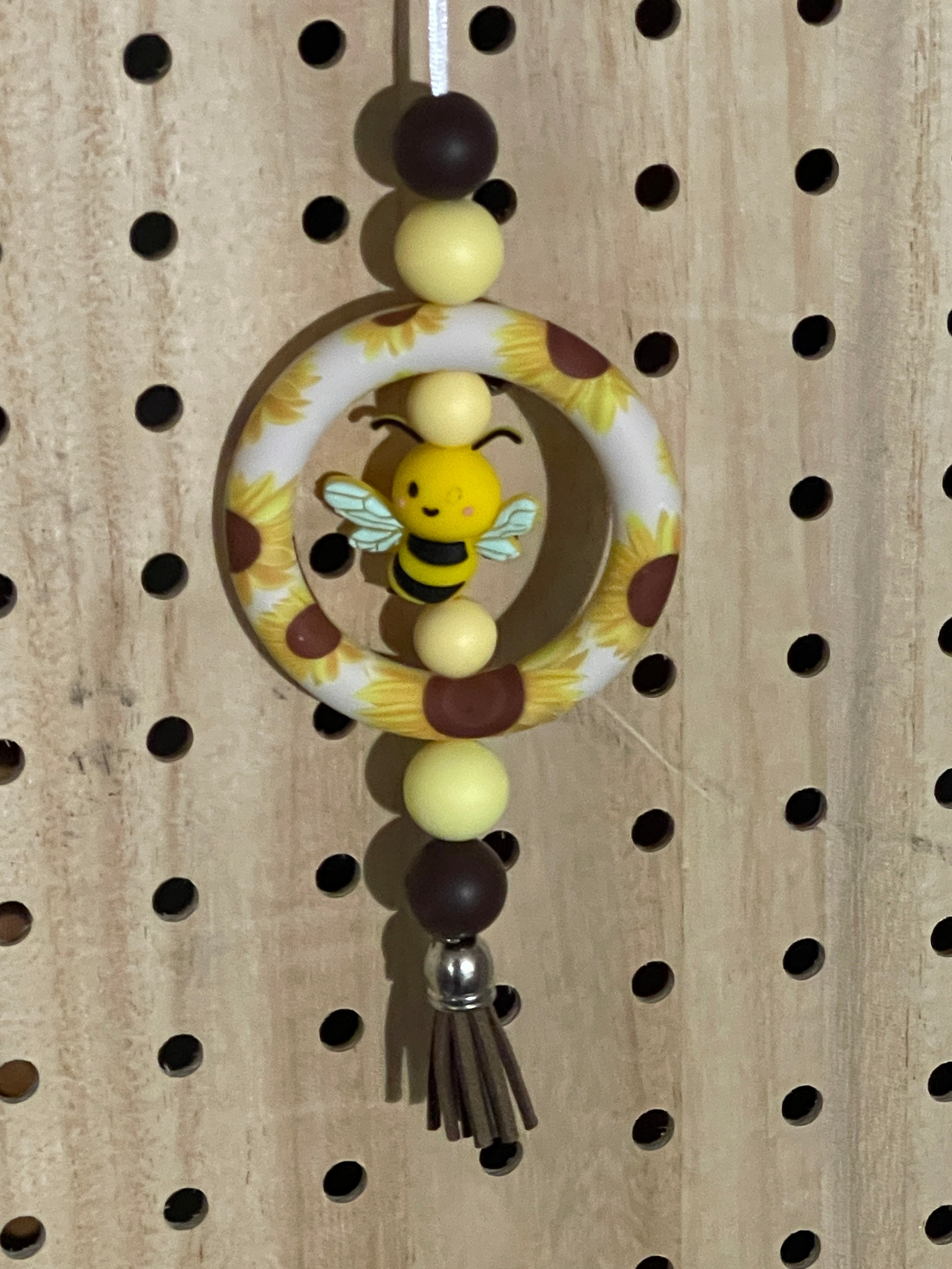Brown and yellow sunflowers and bee car charm 