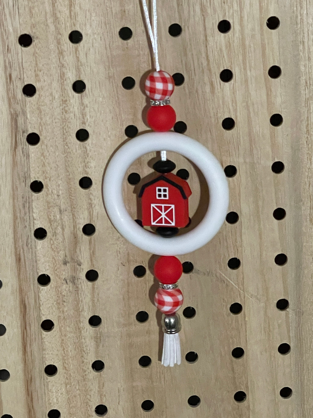 White with red barn car charm