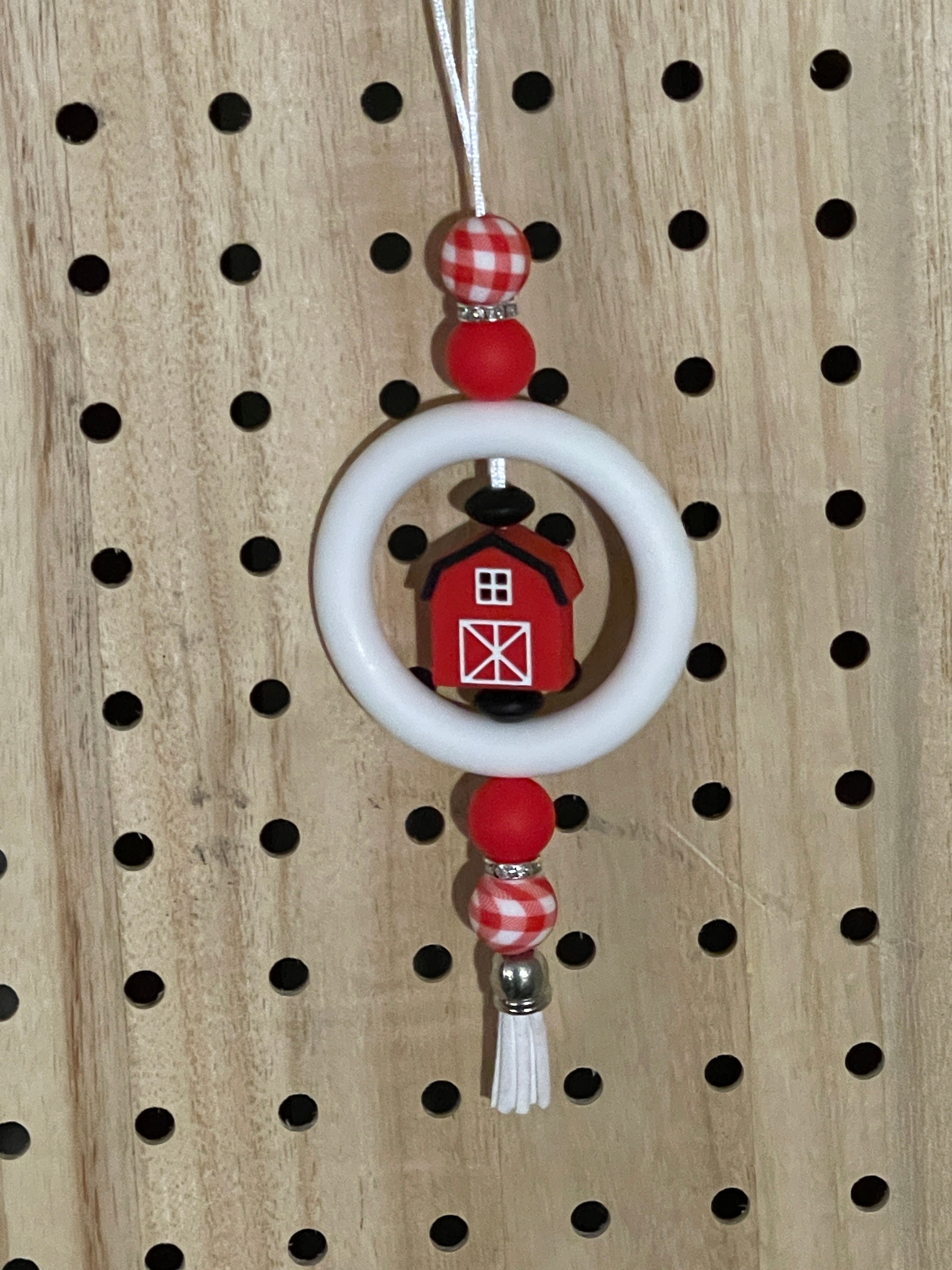 White with red barn car charm